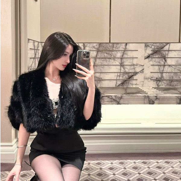 High end niche design black slimming fur shawl