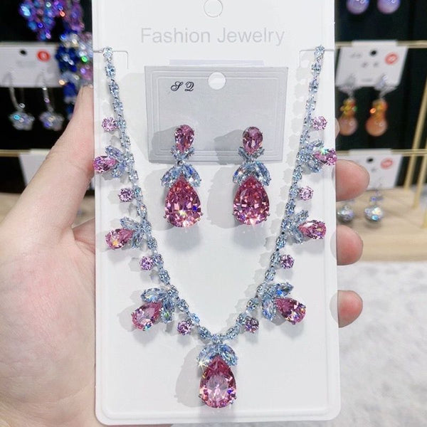 Celebrity light luxury small fragrance luxury rhinestone necklace pink big diamond full of diamonds noble thousand gold wind zircon set necklace