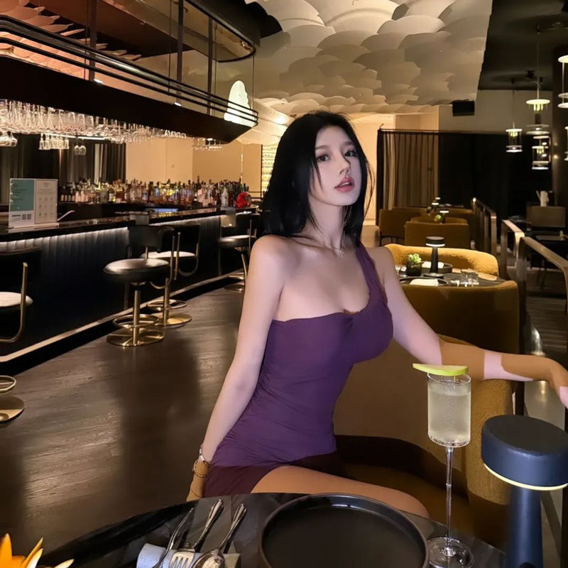 Pure Desire Style Sexy Hot Girl Purple Strapless Dress Women Light Luxury Rich Family Sense Waist Slimming Bodycon Dress Summer
