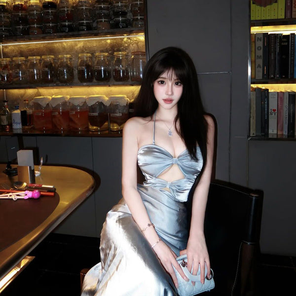 Pure Desire Style Sexy Hot Girl Noble Style Satin Strap Dress Beach Vacation Slimming High-end Long Dress