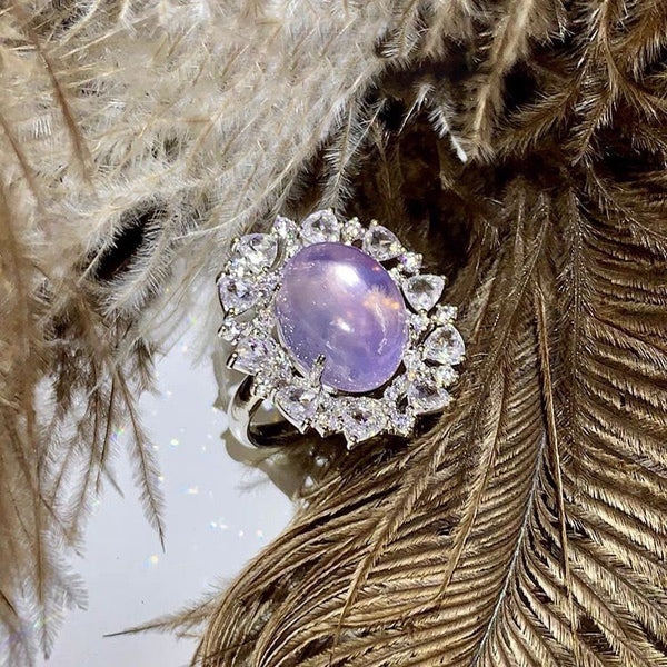 Bright vintage light luxury new high-end full zircon ring gradual change purple crystal jewelry