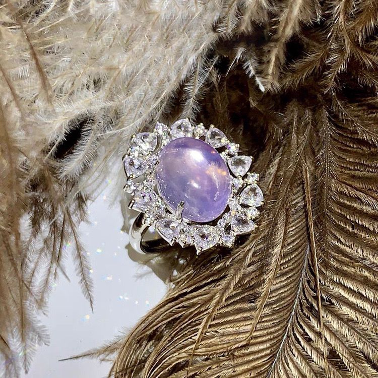 Bright vintage light luxury new high-end full zircon ring gradual change purple crystal jewelry