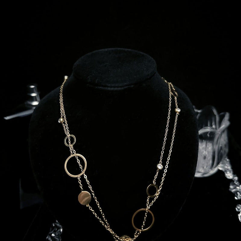 Unisex Sexy Double Necklace Ring Gold Necklace Sweater Chain