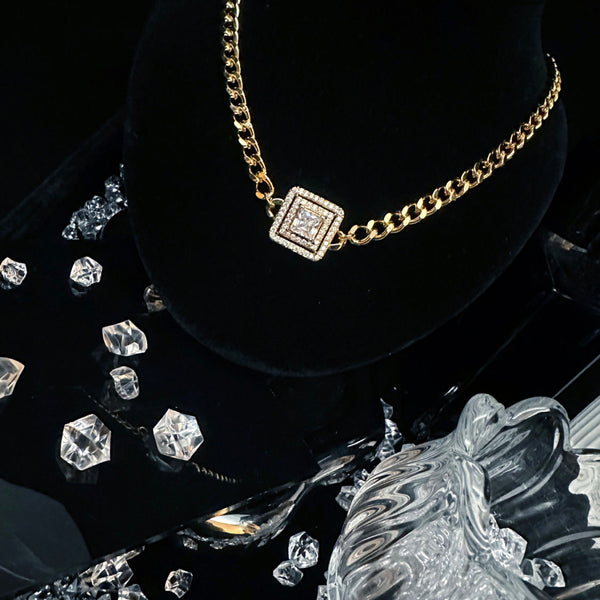 Advanced design square diamond necklace collarbone chain