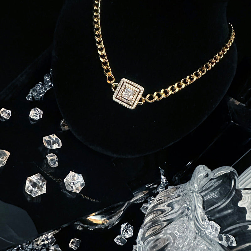 Advanced design square diamond necklace collarbone chain