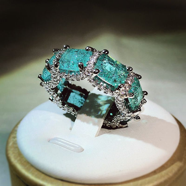 Celebrity temperament haute couture new heavy industry inlaid aquamarine topa ring high-grade zircon luxury full diamond ring