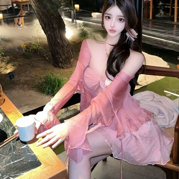 Pure Desire Style Sexy Hot Girl Strapless Flowing Tulle Mermaid Dress Women Summer New Slim Fit Birthday Long Dress Women
