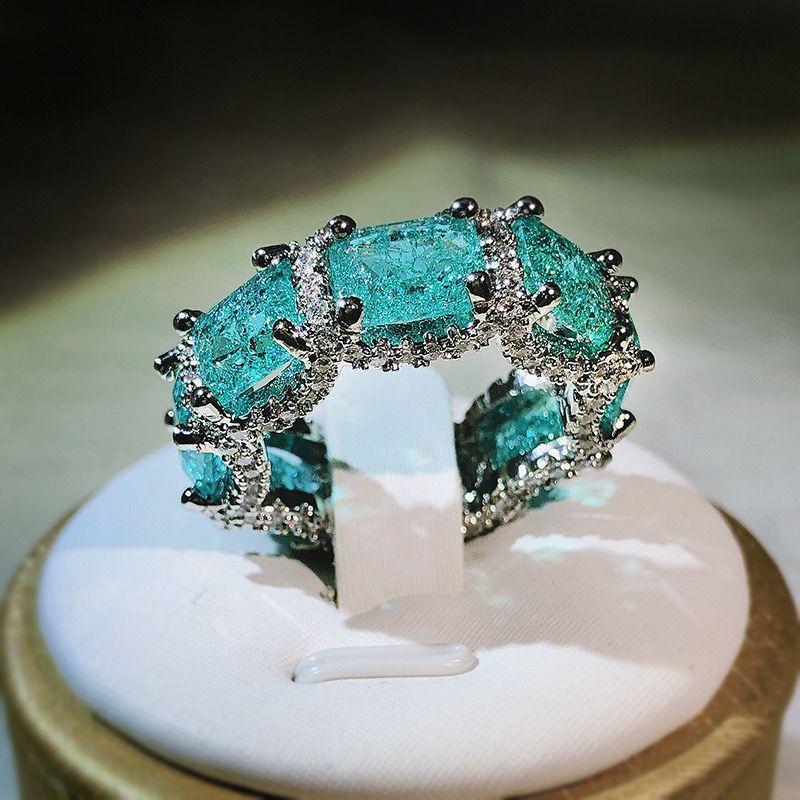 Celebrity temperament haute couture new heavy industry inlaid aquamarine topa ring high-grade zircon luxury full diamond ring