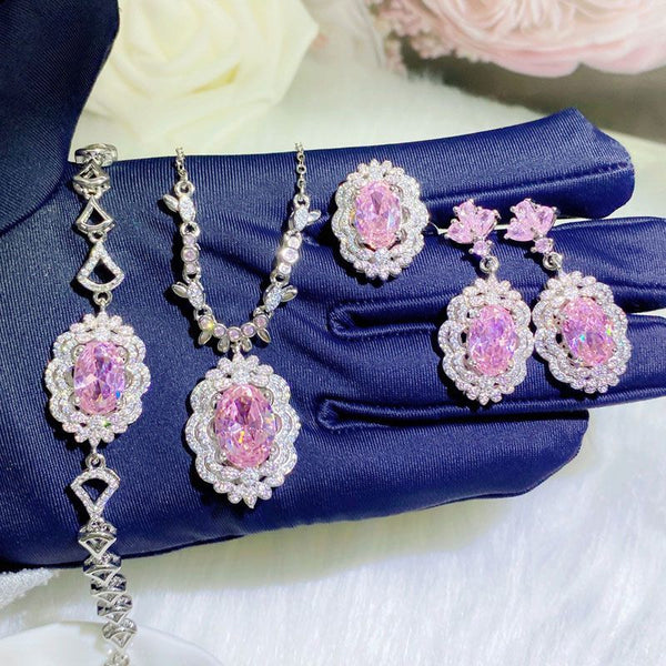 Extravagant daughter style Internet celebrity pink colored treasure necklace set female luxury