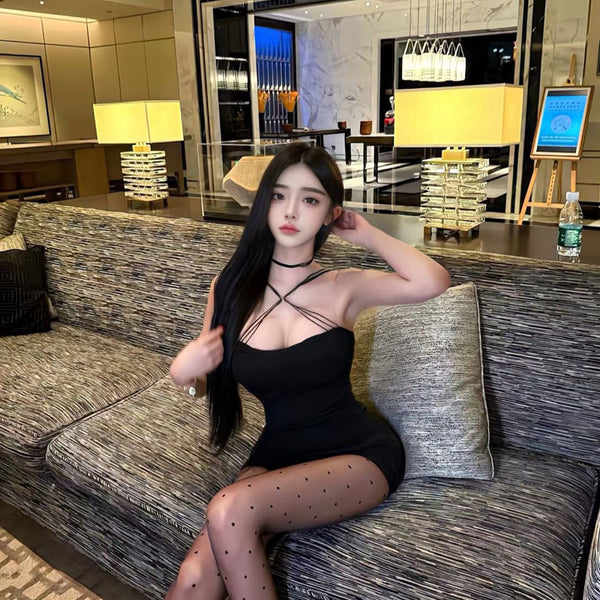 Pure Desire Style Sexy Hot Girl Halter Neck Strap Dress Summer Nightclub Slimming Vacation Mature Base Bodycon Short Dress
