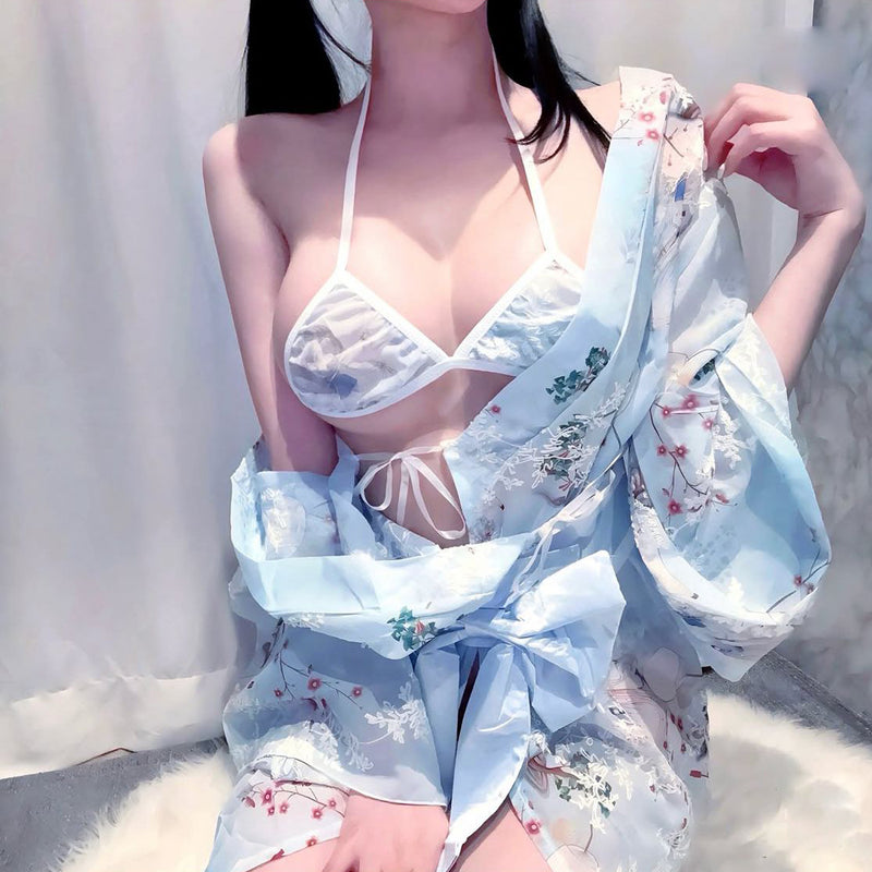 Pure Desire Style Sexy Hot Girl Hollow Floral Uniform Nightgown Set for Women