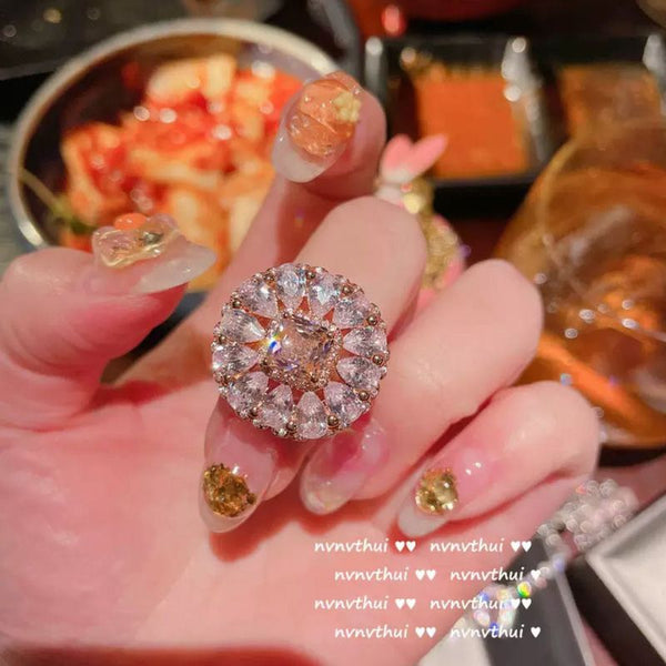 Antique Internet celebrity gold Haoshi flower opening ring temperament rich thousand gold wind fashion flower ring