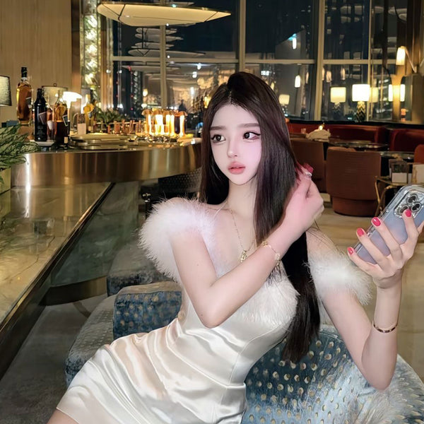 Pure Desire Style Sexy Hot Girl Off-Shoulder Dress Women Summer White Birthday Dress Slimming Backless Base Short Dress