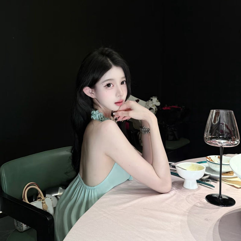 Pure Desire Sexy Hot Girl Hollow Out Tie Strap 3D Flower Washed Tube Top Vest for Women Summer Beach Vacation Halter Backless Vest