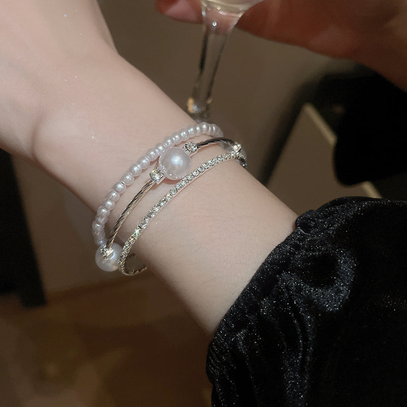 Pearl Elastic Bracelet for Women New High-End Sense Bracelet Light Luxury Niche Exquisite Summer Versatile Hand Jewelry