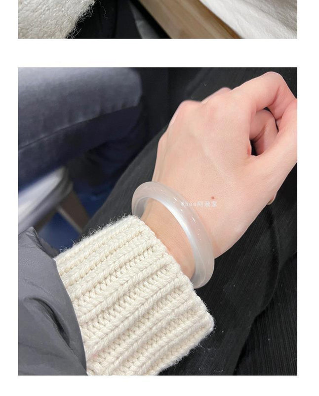 10mm New Chinese Style Ice Transparent White Agate White Moonlight Bracelet Imitation Agate Bracelet Lychee Frozen Round Bracelet Trendy Women