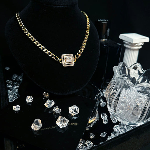 Advanced design square diamond necklace collarbone chain