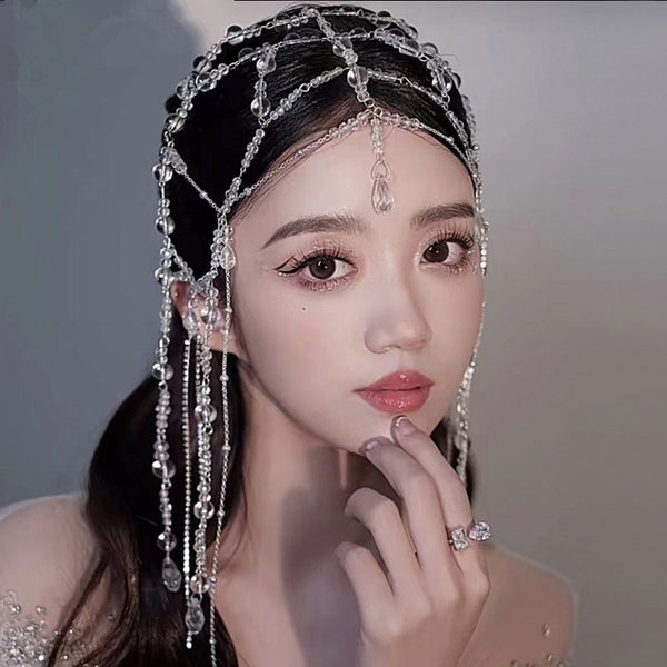 Korean Style Super Fairy Bride Hair Accessories Forest Style Crystal Tassel Forehead Ornament Brow Pendant Wedding Style Makeup Wedding Hair Accessories for Women