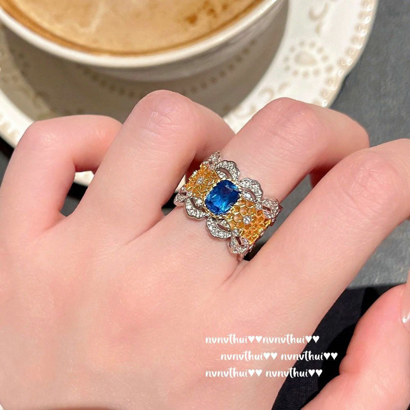 New stall, national style, wealth, domineering rhinestone ring, index finger ring, noble celebrity daughter, flower, Haoshi ring