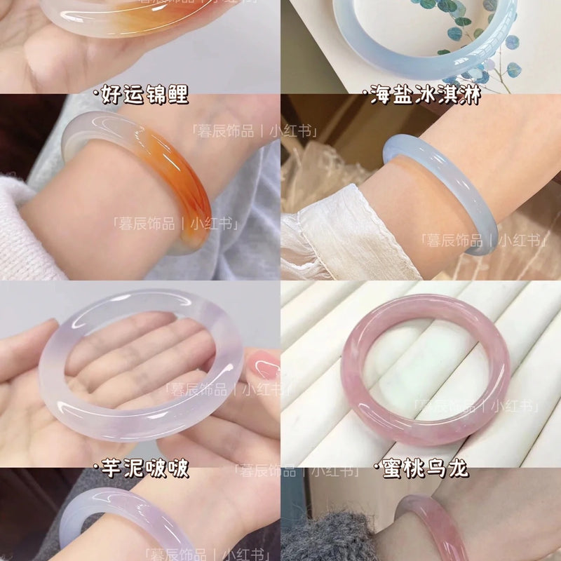 10mm New Chinese Style Ice Transparent White Agate White Moonlight Bracelet Imitation Agate Bracelet Lychee Frozen Round Bracelet Trendy Women