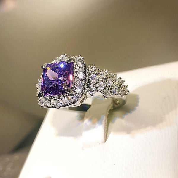 Color ring ins light luxury high sense super luxury inlaid purple bright diamond versatile opening ring full of diamonds