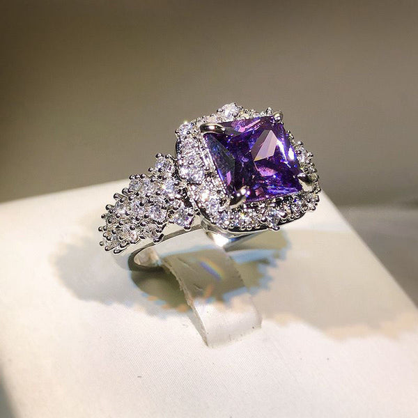 Color ring ins light luxury high sense super luxury inlaid purple bright diamond versatile opening ring full of diamonds