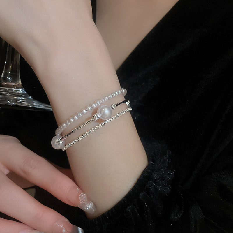 Pearl Elastic Bracelet for Women New High-End Sense Bracelet Light Luxury Niche Exquisite Summer Versatile Hand Jewelry