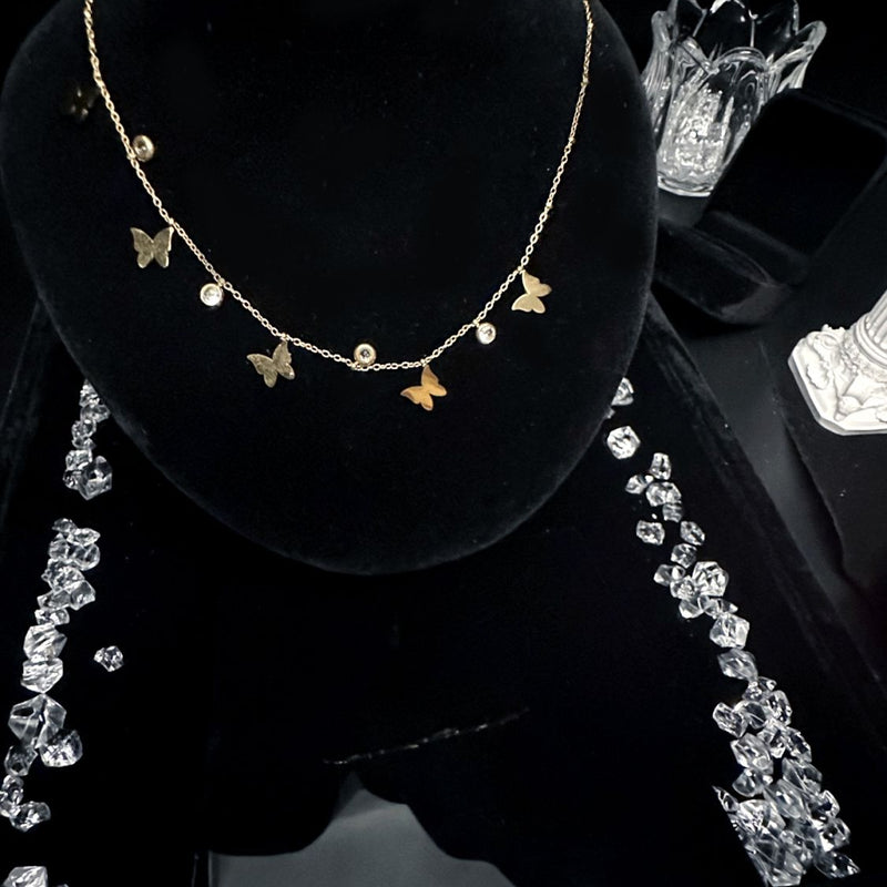 ins wind super fairy necklace fringed collarbone chain butterfly fairy golden noble necklace