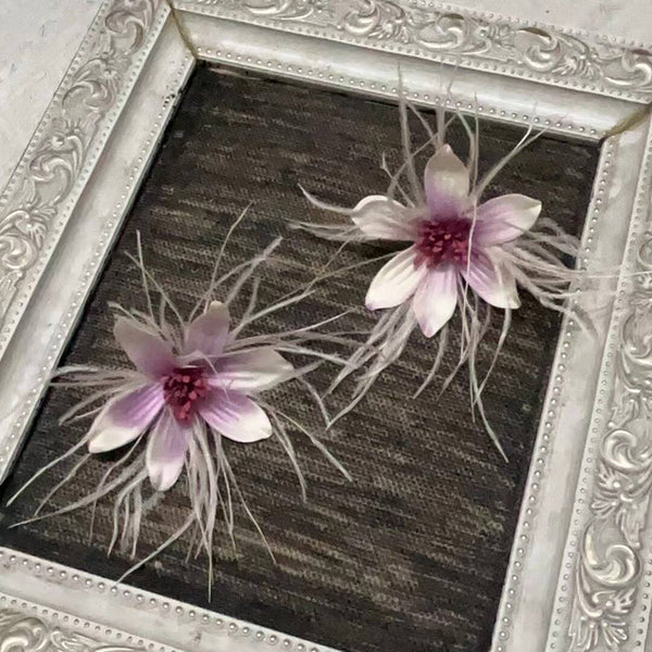Bridal Earrings Purple Flower Feather Ear Clips 2024 New Fashion High-end Versatile Wedding Dress Earrings Accessories