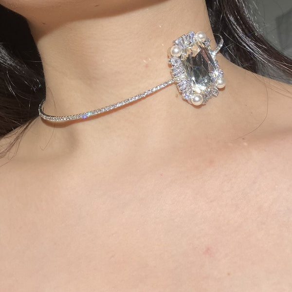 Choker Flash Diamond Necklace Square Diamond Design Sense Niche Neck Chain Wedding Dress Accessories Nightclub Disco Choker
