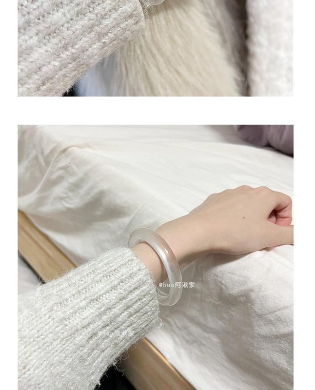 10mm New Chinese Style Ice Transparent White Agate White Moonlight Bracelet Imitation Agate Bracelet Lychee Frozen Round Bracelet Trendy Women