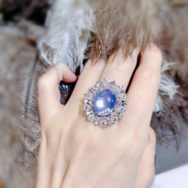 Bright vintage light luxury new high-end full zircon ring gradual change purple crystal jewelry