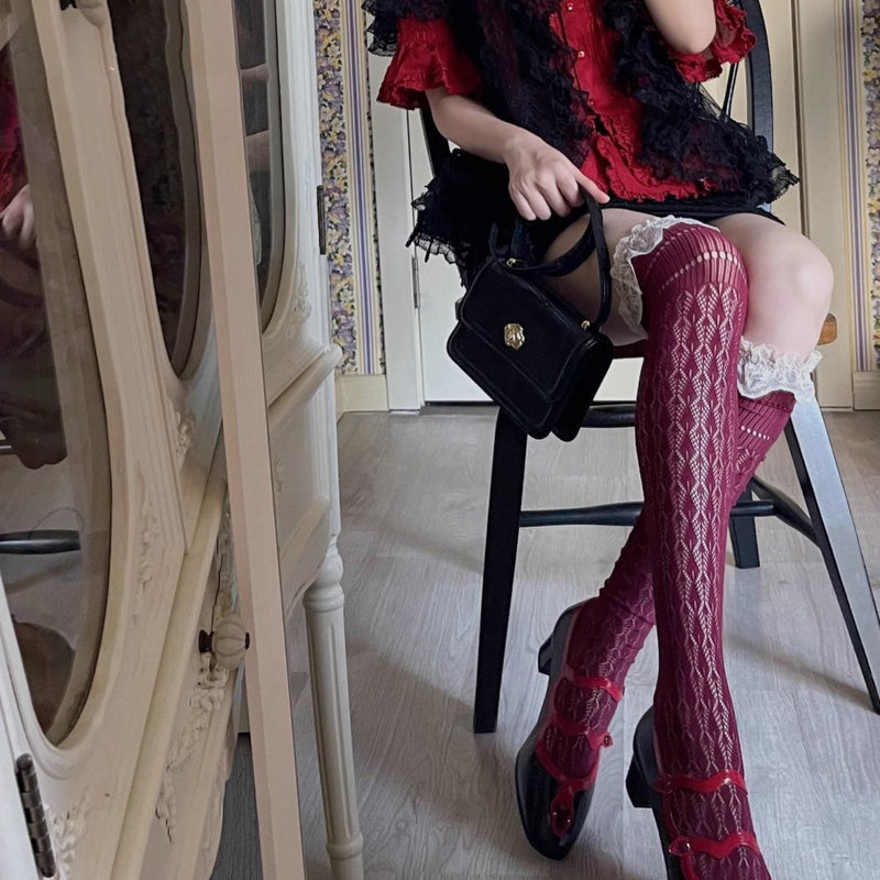 Summer Thin Lace Trim Sexy Long Tube Socks Floral Hollow Breathable Hot Girl Thigh High Versatile Over-the-Knee Slouch Socks