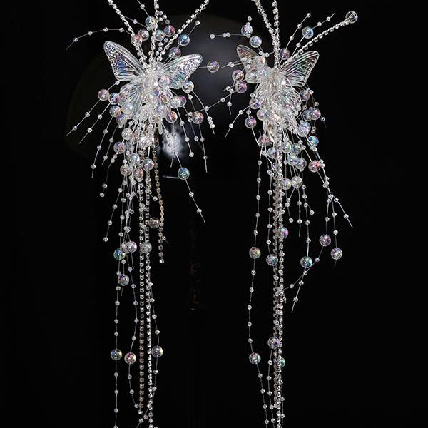 Bridal Hair Accessories Fairy Eyebrow Pendant Bow Tassel Pearl Hair Clip Female Fairy Mori Style Crystal Tassel Hair Accessories