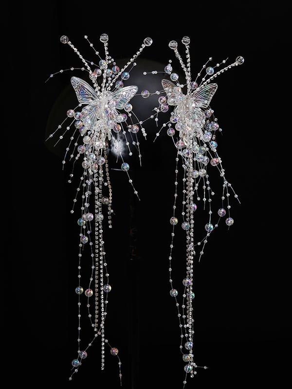 Bridal Hair Accessories Fairy Eyebrow Pendant Bow Tassel Pearl Hair Clip Female Fairy Mori Style Crystal Tassel Hair Accessories