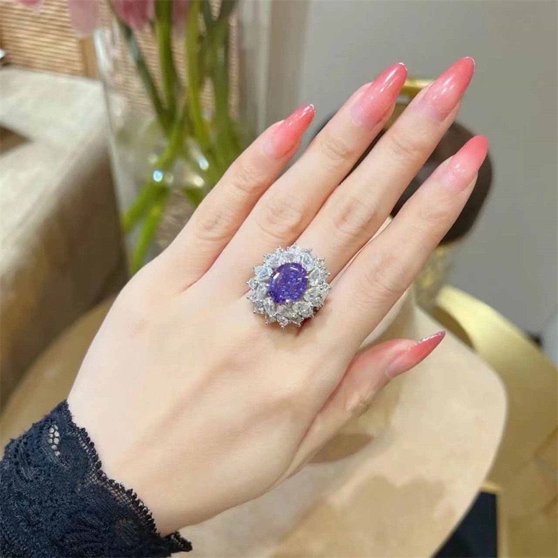 Premium purple three-piece jewelry stud earrings necklace ring ins luxury versatile luxury gold style necklace