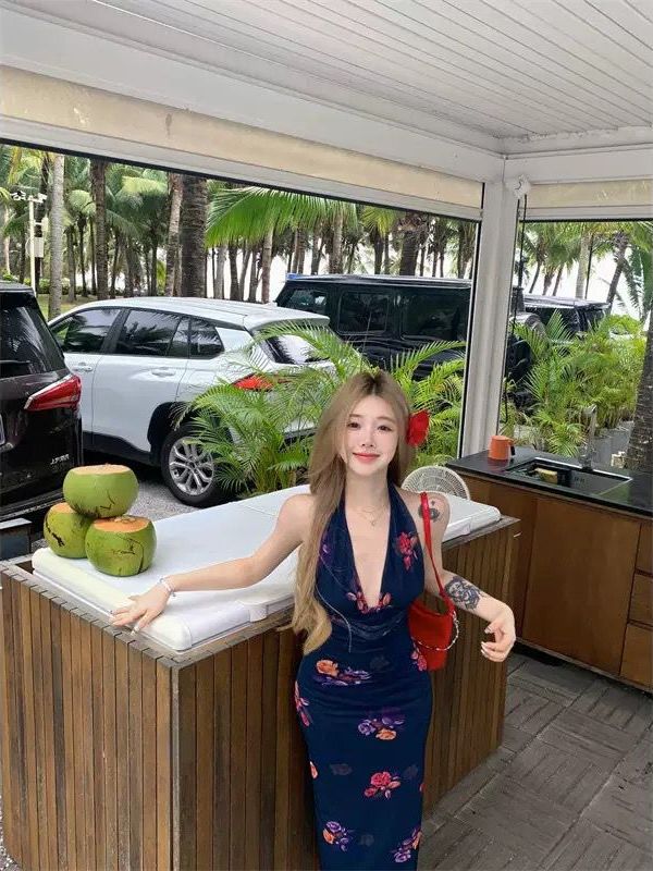 Pure Desire Style Sexy Hot Girl Floral Print Strap Dress Tube Top Slimming Vacation Beach Bodycon Long Dress