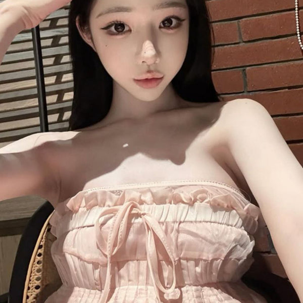 Pure Desire Style Sexy Hot Girl Pink Strap Dress for Women Summer Beach Vacation Slimming Beach Bodycon Short Dress