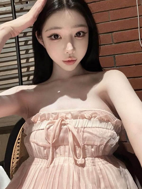 Pure Desire Style Sexy Hot Girl Pink Strap Dress for Women Summer Beach Vacation Slimming Beach Bodycon Short Dress