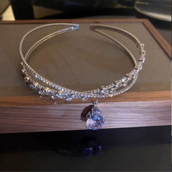 Princess style sweet birthday necklace zircon necklace collarbone chain headwear dual-use versatile rhinestone double row necklace for women