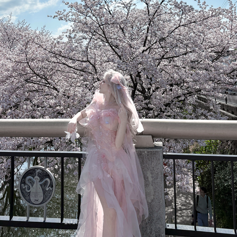 Pink off-the-shoulder bandeau dress - romantic french fairy princess dress