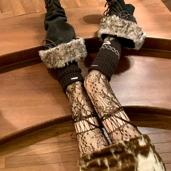 Fashion niche design Dongdaemun same cartoon autumn and winter knitted socks cover long tube thickened warm leg cover