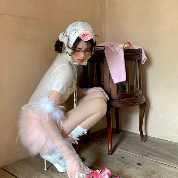 Fashion niche pink bow medium tube sweet stacking socks ballet girl jennier same style