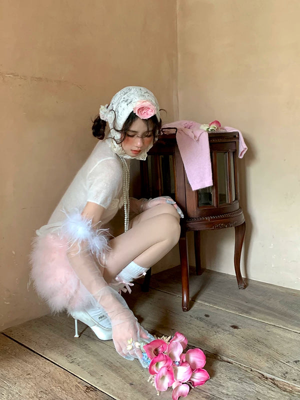 Fashion niche pink bow medium tube sweet stacking socks ballet girl jennier same style