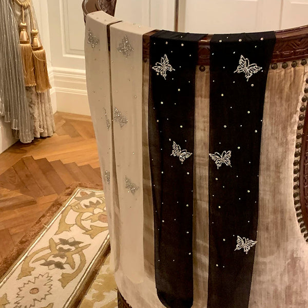 Fashion niche, manual heavy industry, hot diamond butterfly heavy industry can cut anti-hook black milk white stockings at will