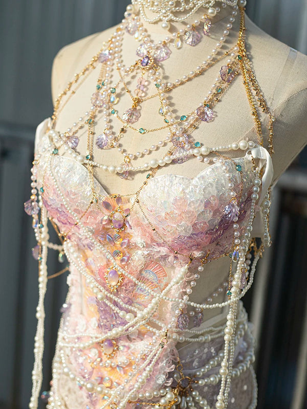 Pink and purple handmade mermaid princess scale bra water performance photography photo halloween cos costume