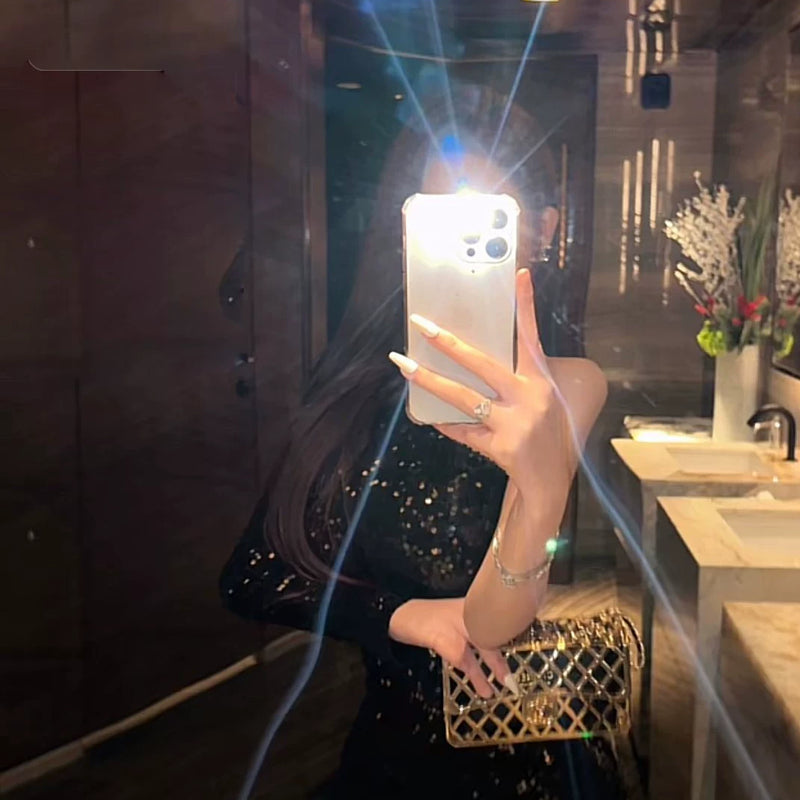 Elegant sexy one shoulder long sleeves sequin hot girl hip dress furry patchwork little black dress birthday party dress