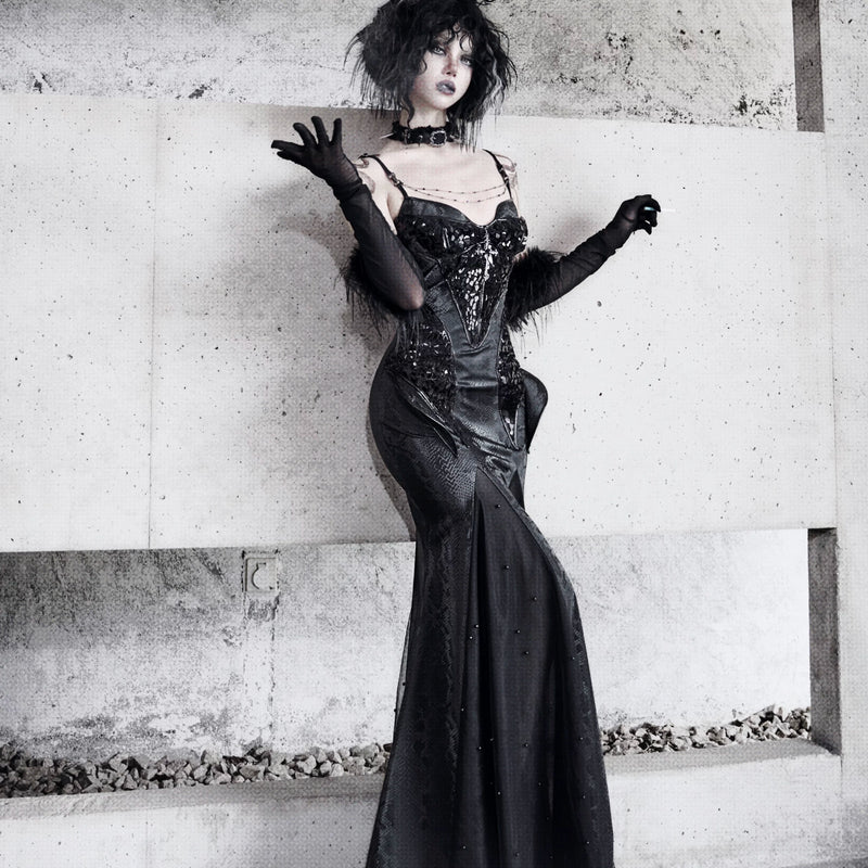 Original ◆ Snake eyes shadow snake pattern stretch gothic suspender dress dress mermaid dress christmas halloween dress