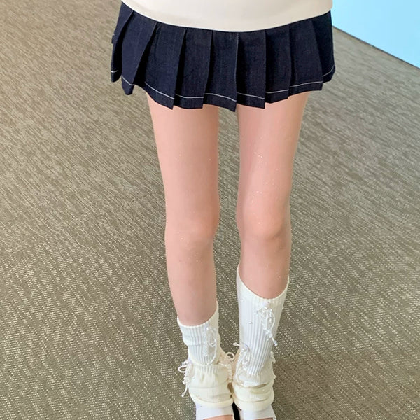 Fashion niche design pearl feather stacking socks cover medium tube lotus leaf lace knitted socks cover autumn and winter