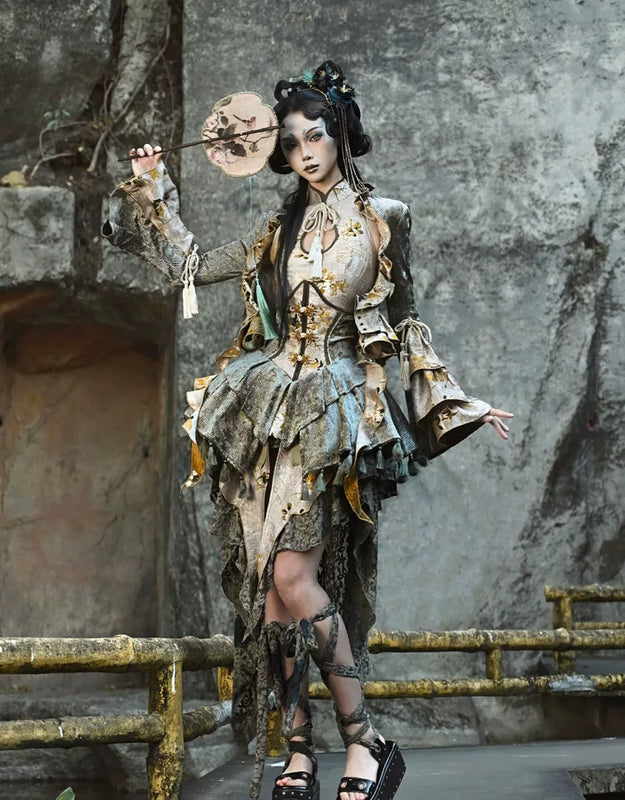 New chinoiserie button birdcage water drop collar cheongsam short tops christmas